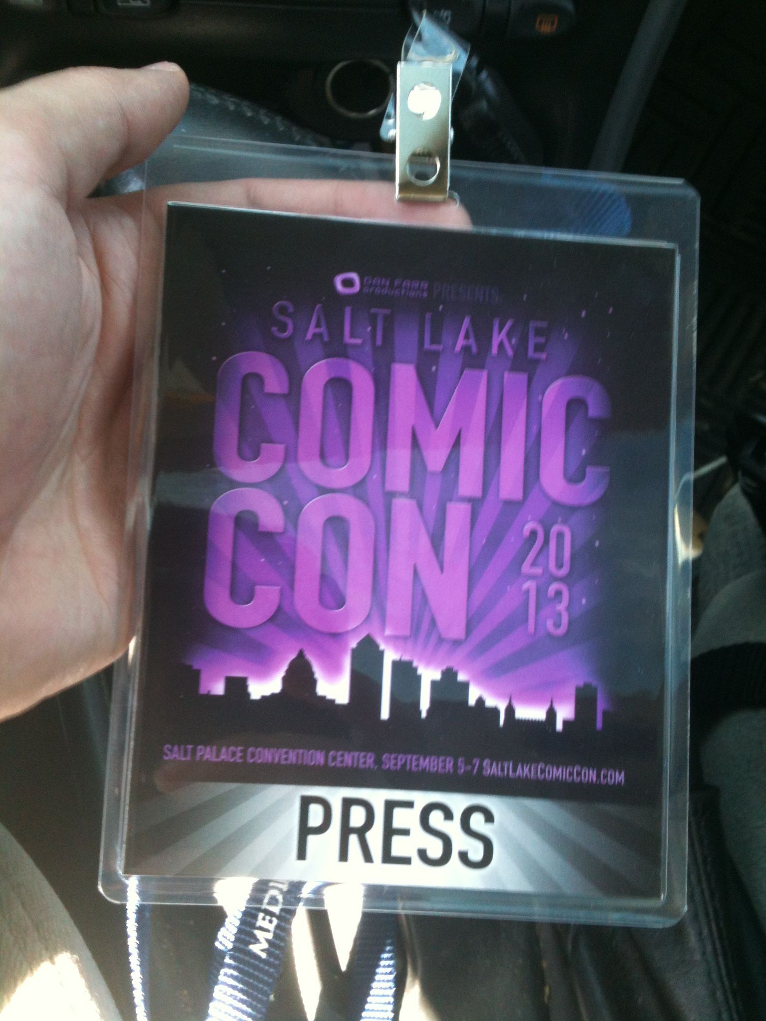 A press pass for the 2013 Salt Lake Comic Con.