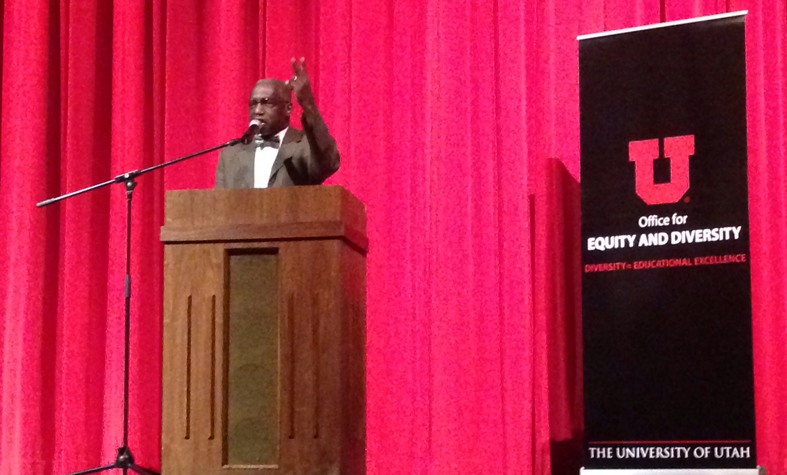 The Reverend France A. Davis speaks at East High School in Salt Lake City on Martin Luther King Day.