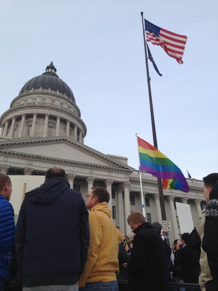 LGBT advocates protest outside the Utah Capitol earlier in 2014.