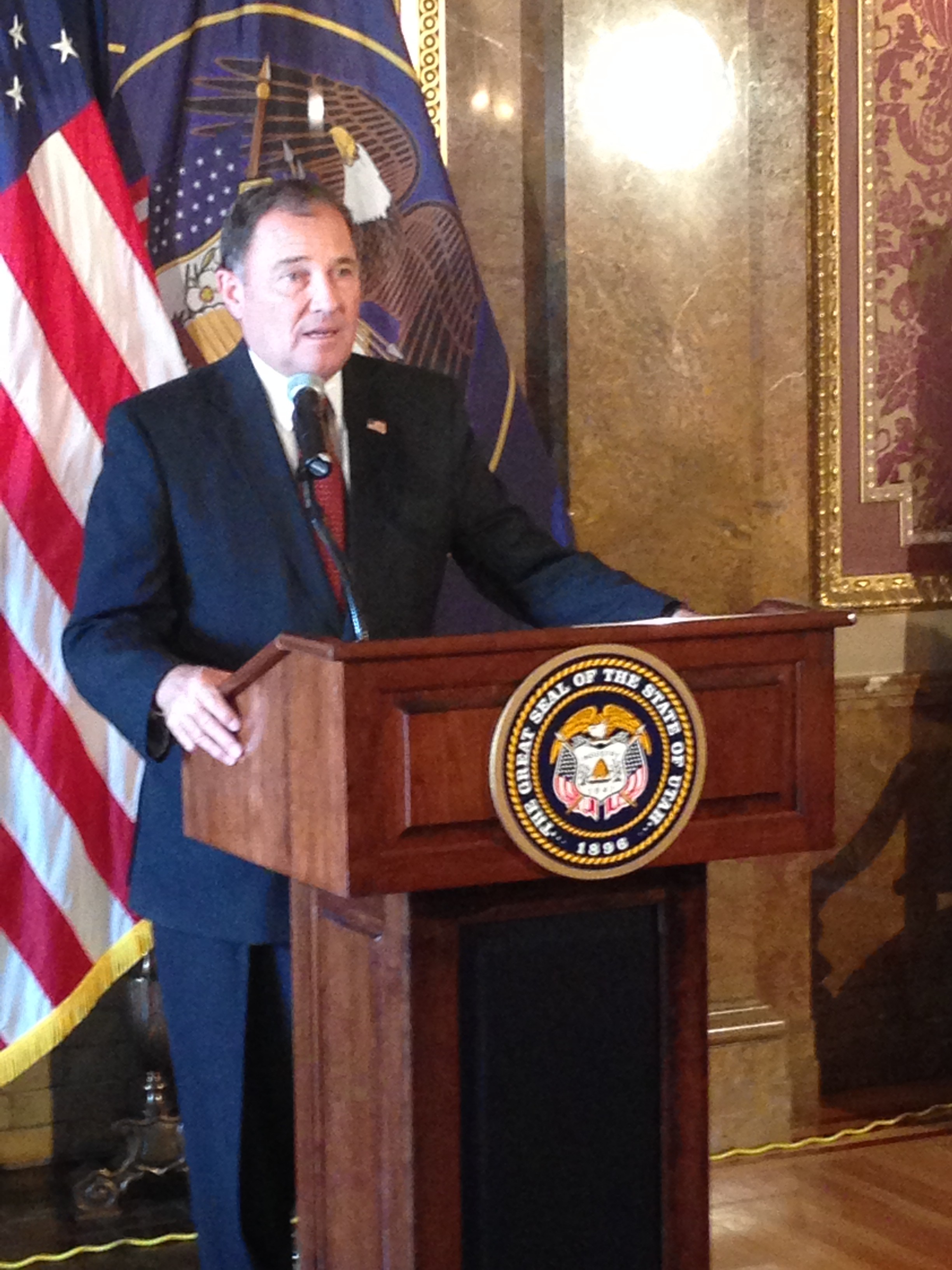 Utah Governor Gary Herbert speaks to the media at a June 25, 2014, press conference.