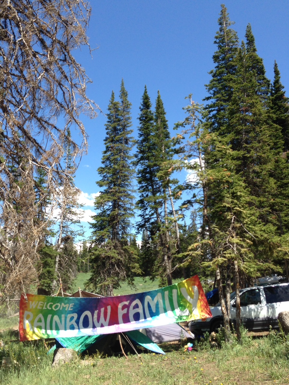 The trail entrance to the 2014 Rainbow Gathering, east of Heber City, Utah.