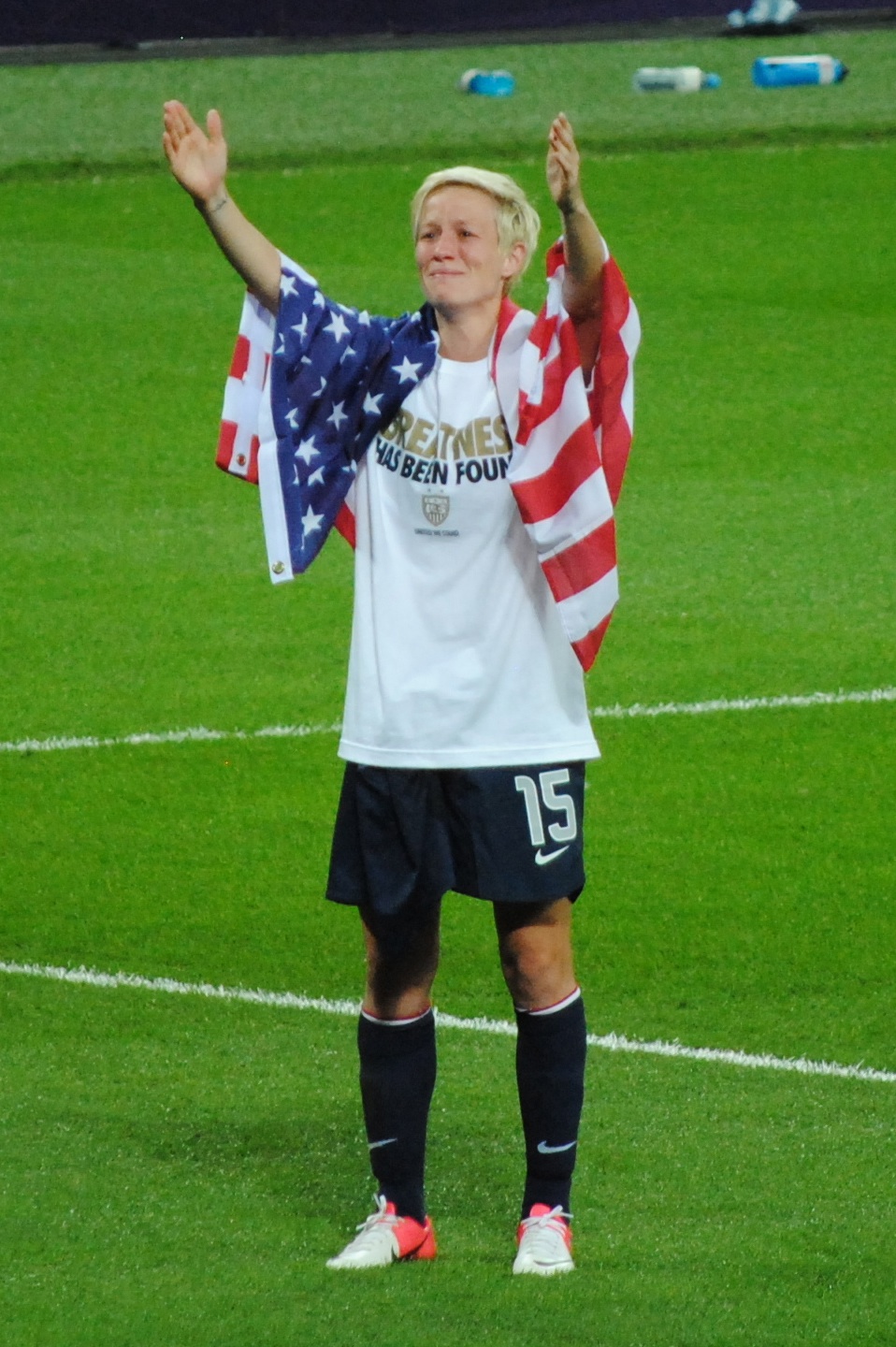 U.S. midfielder Megan Rapinoe celebrating her team's gold medal victory at the 2012 Summer Olympic Games in London. (Credit: Joel Solomon - mole555, flickr.com)