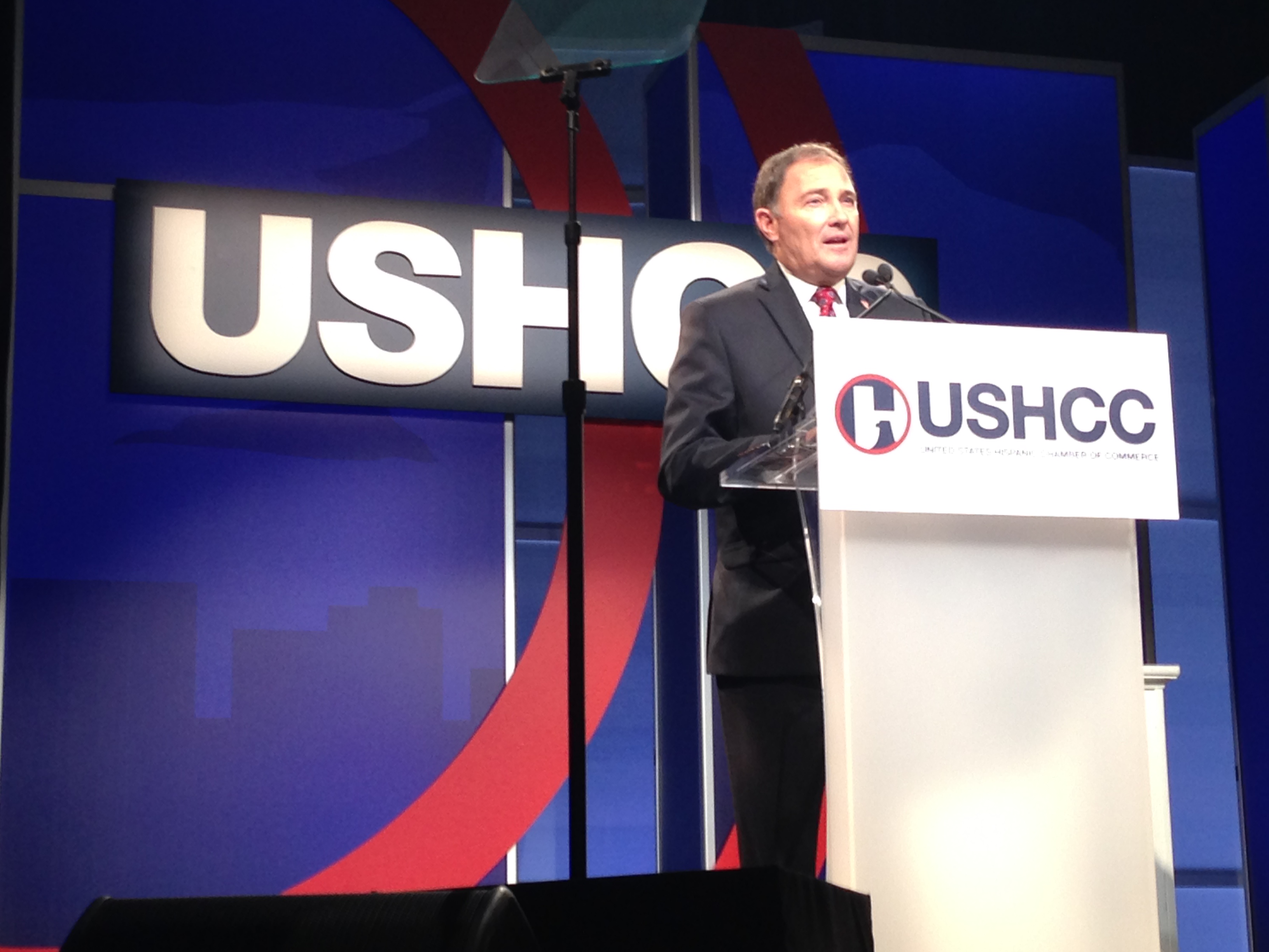 Utah Governor Gary Herbert speaks at the 35th Annual USHCC Convention in Salt Lake City, Utah, on September 23, 2014.