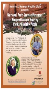 Nature & Human Health - Utah: National Park Directors Perspectives on Healthy Parks/Healthy People @ Salt Lake City Library Auditorium |  |  | 